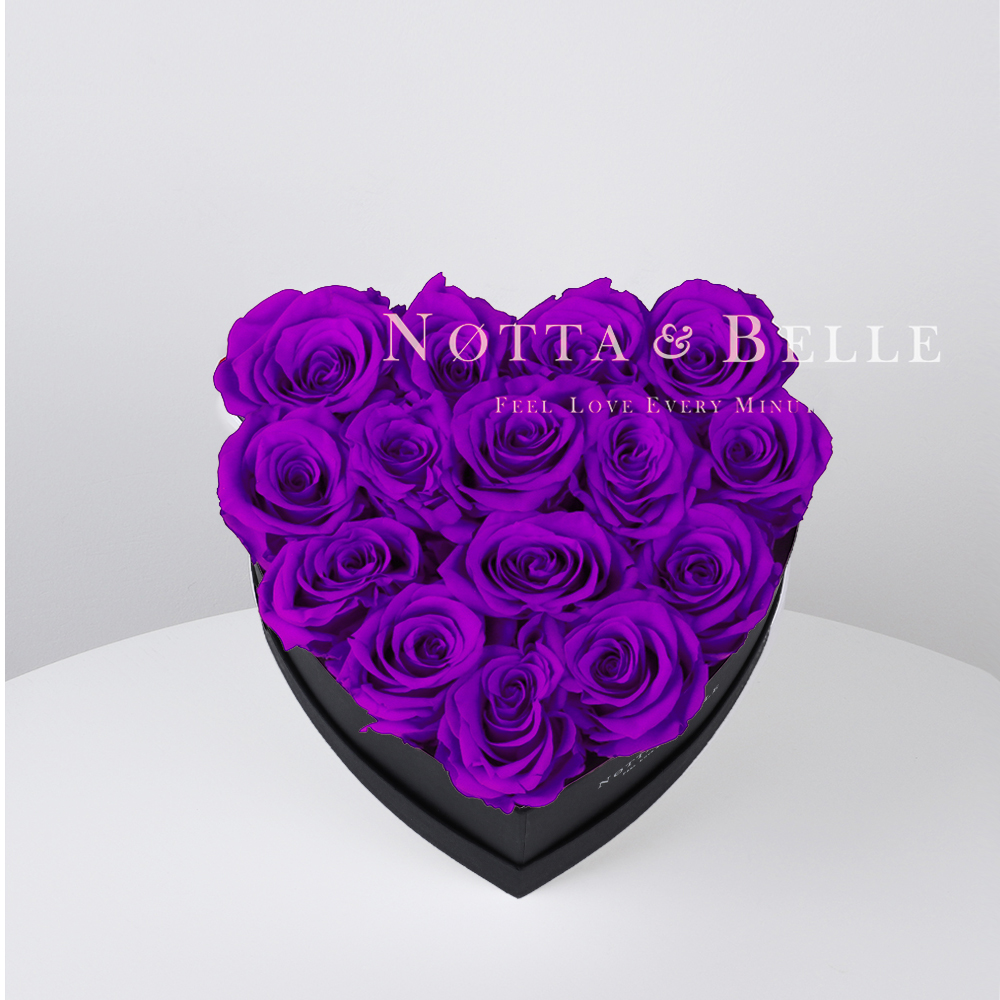 Mazzo colore viola «Love» in una scatola nera - 15 pz.