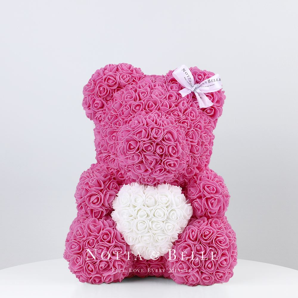 Roze Rozenbeer met hart - 35 cm